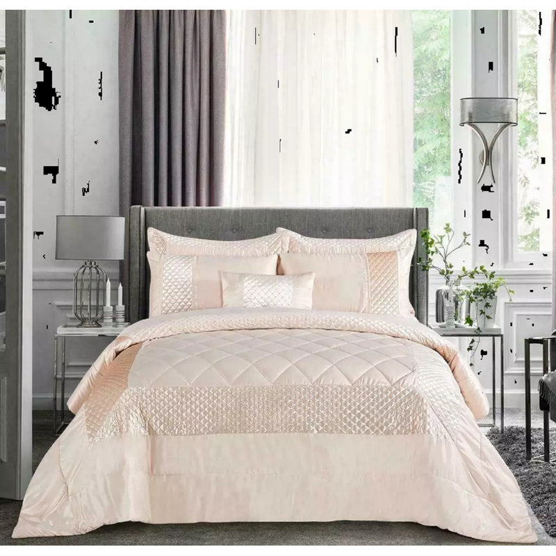 Polyester Geometric Shapes Bedspread with Pillow Shams, Beige, Double Bedspread + 2 Standard Shams