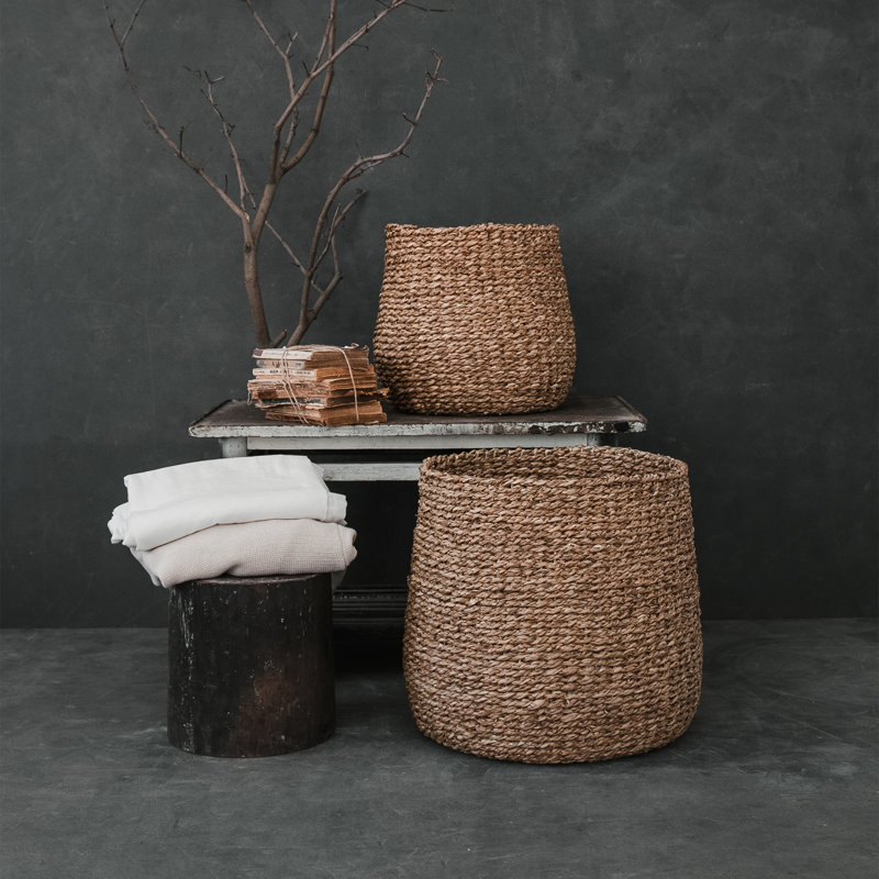 Hand Woven Seagrass Decorative Basket, 13.75" H x 14.5" W x 14.5" D