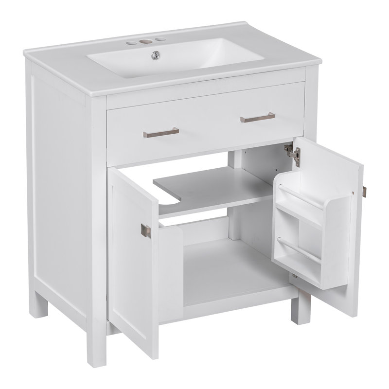 Meuble-lavabo de 30 pouces avec lavabo en céramique, Blanc / Blanc
