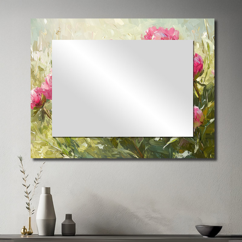 Peonies By The Spring Field II - Floral Decorative Mirror Wall Art - Printed On Metal, 30" x 40"