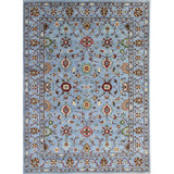 8x10 Blue Hand-Knotted Wool Floral Sky Classic Traditional Modern Contemporary Carpet Rug
