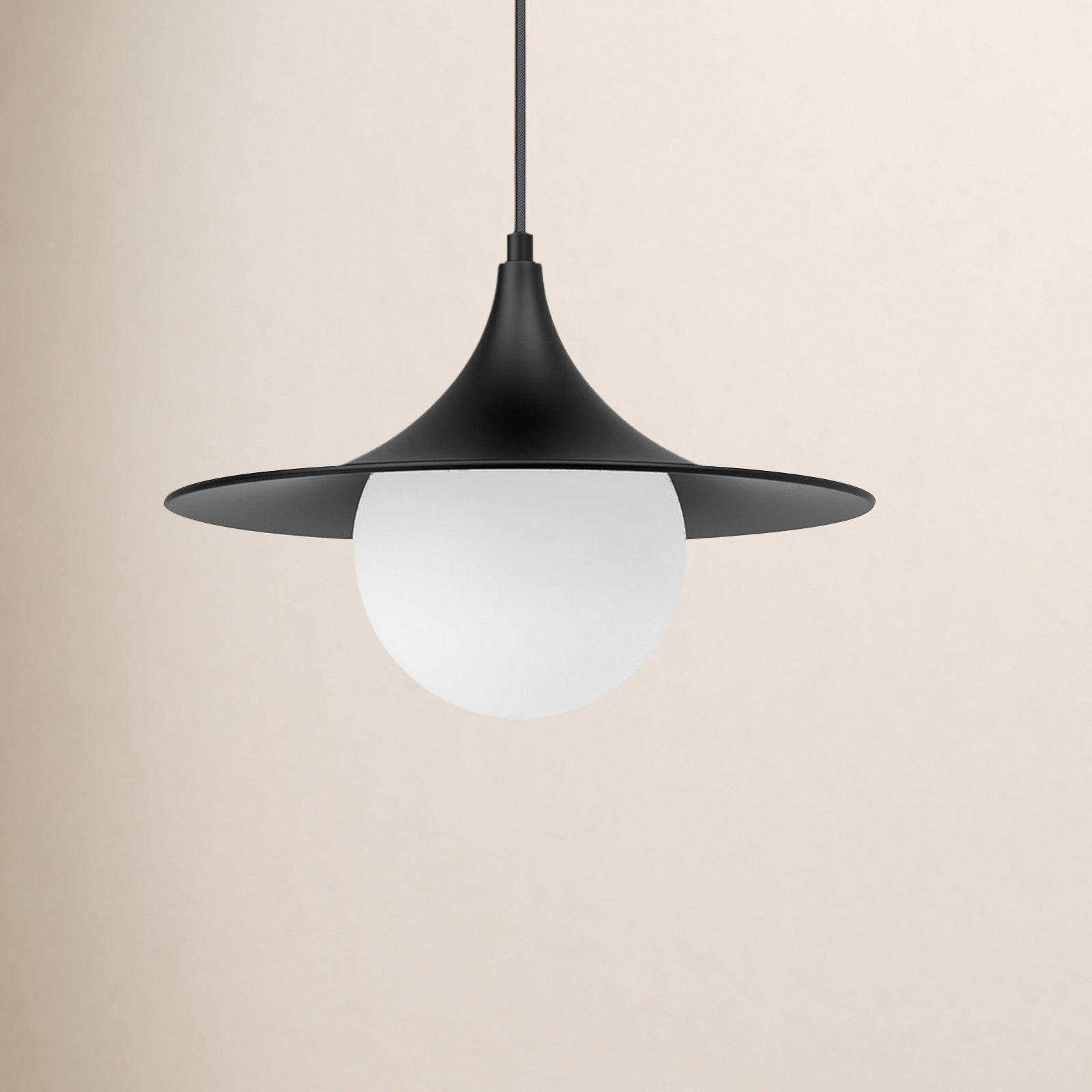 Hermit Single Light Glass Pendant, Matte Black/Opal Matte Glass, 83.75" H x 12.5" W x 12.5" D