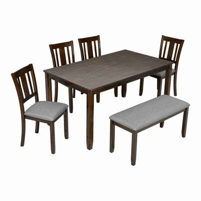 Ensemble de salle à manger de cuisine 6 pièces, table de salle à manger rectangulaire en bois avec 4 chaises rembourrées et un banc, ensemble de table de salle à manger pour 6 personnes, salon, bar et cuisine
