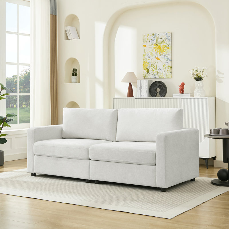 Doyle 79.6" Upholstered Sofa Chenille Modern Couch, White
