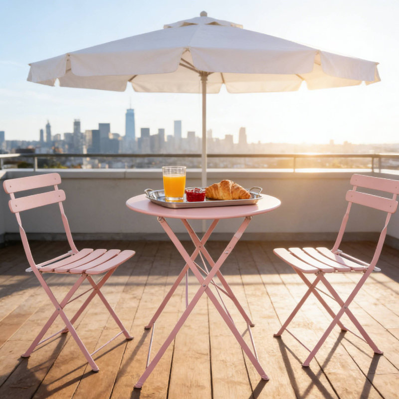Ensemble bistro 3 pièces pour patio, détente en soirée et jardin, Rose