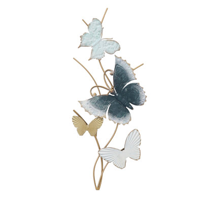 Décoration murale verticale en métal papillon et bleu 21 po Butterfly Sky