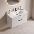 Meuble-lavabo simple de 76 cm (30 po) avec comptoir en résine, armoire suspendue avec garniture en bois cannelé, peinture résistante à l'eau