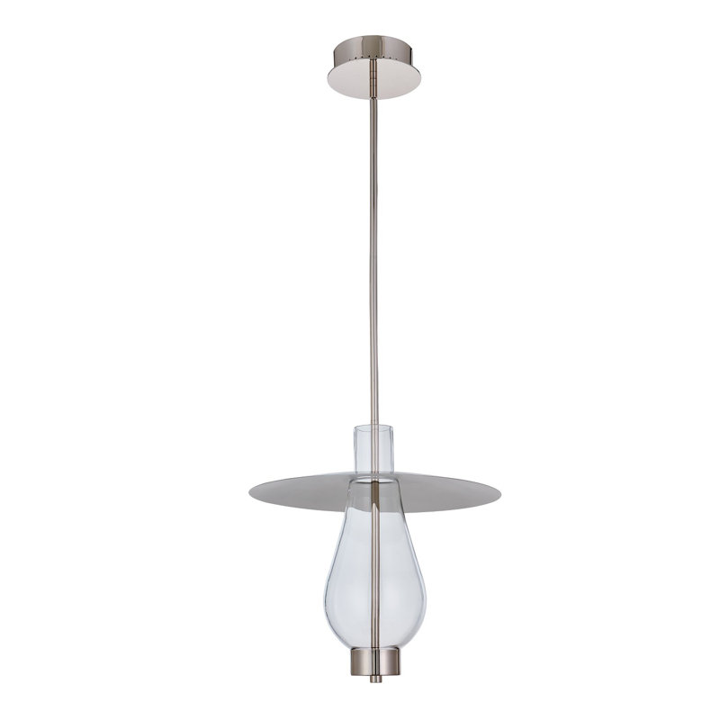 Hugo Polished Nickel 16" LED Pendant Light with Glass Shade