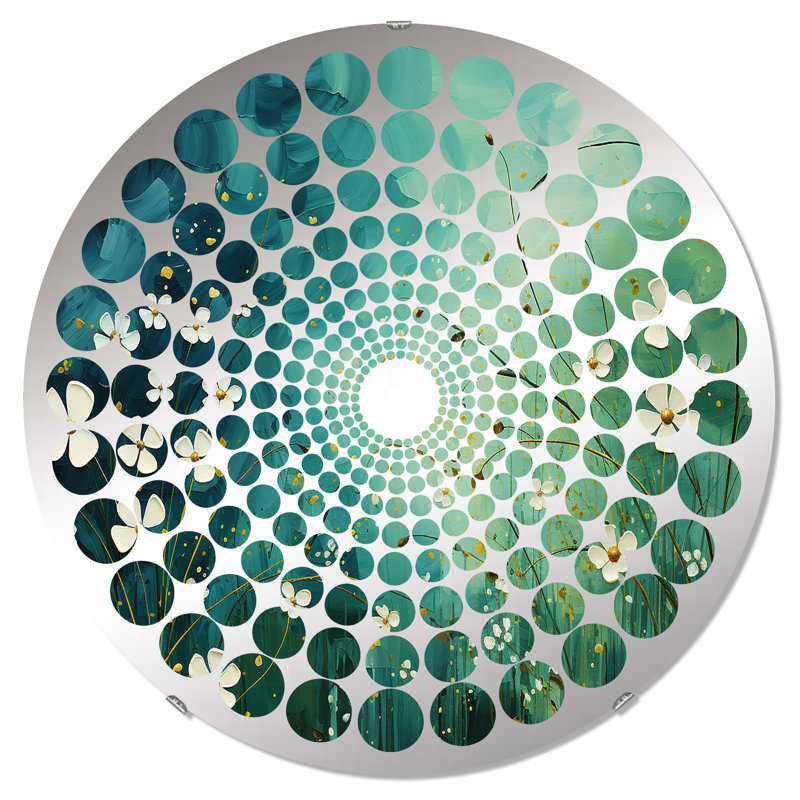 Symphonie d'herbes blanches et vertes - Miroir décoratif à pois radiaux - MIR113475-Rond, 31,4 po x 31,4 po