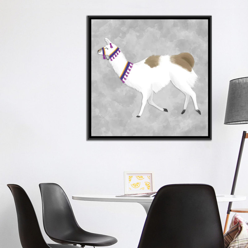 « jolie llama iv », impression sur toile tendue, H 37 po x l 37 po x P 1,5 po, Toile avec cadre noir, Pas de tapis
