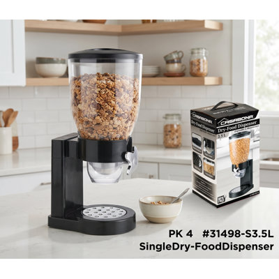 3.5L Dry-Food Dispenser – Airtight Cereal & Snack Storage Container with Portion Control Rotary Switch, Crumb Tray & Visual Window. 16.5"x 6.7"x 8"