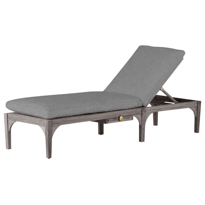 Club Teak Outdoor Chaise Lounge With Wheels, Oyster Teak, No Welt, Verona Mist