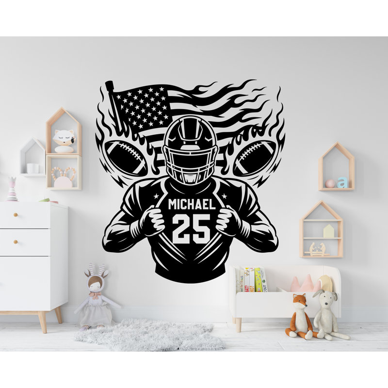 Grand nom personnalisé football américain autocollant mural sport autocollant pour enfants personnalisé cadeaux mur vinyle autocollant chambre