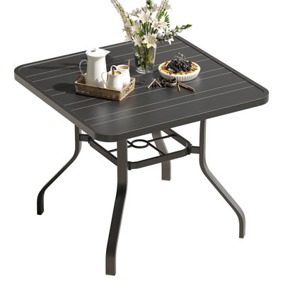 Square Metal Patio Dining Table with Umbrella Hole