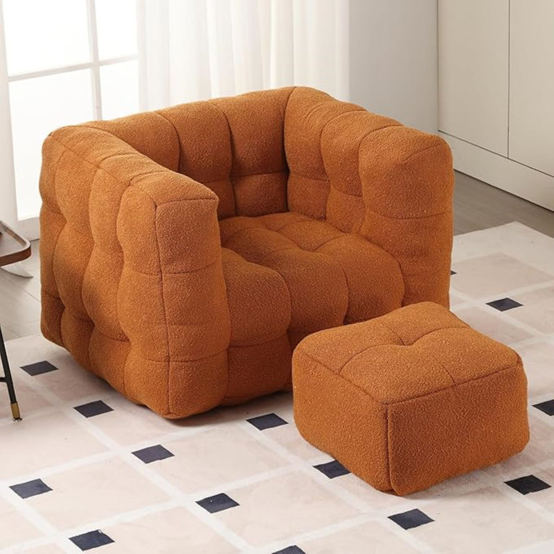 fauteuil à billes avec repose-pieds, Polyester orange