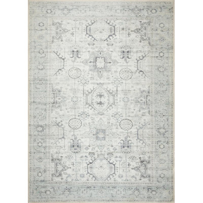 GLN Rugs Stain Resistant Machine Washable Area Rug-Vintage Persian Boho Distressed Aesthetic-Non-Slip Backing-Indoor Floor Home Decor for Bedroom Kitchen Living & Dining Room, Cream/Gray