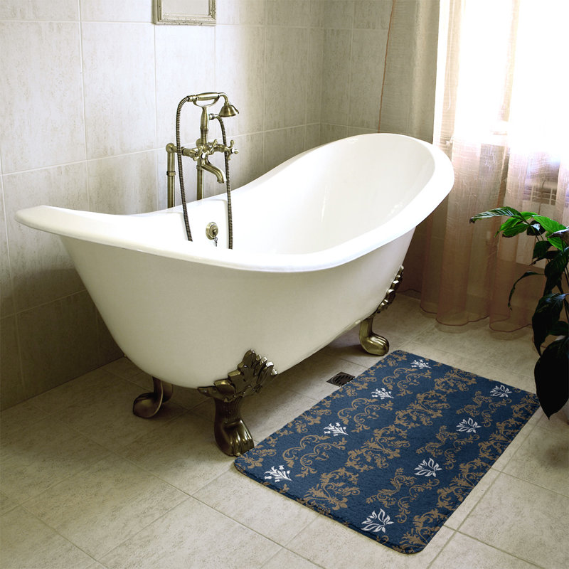 Tapis pour salle de bain St Louis, l 21 po x L 34 po, Or nouveau siècle / bleu millénaire / blanc