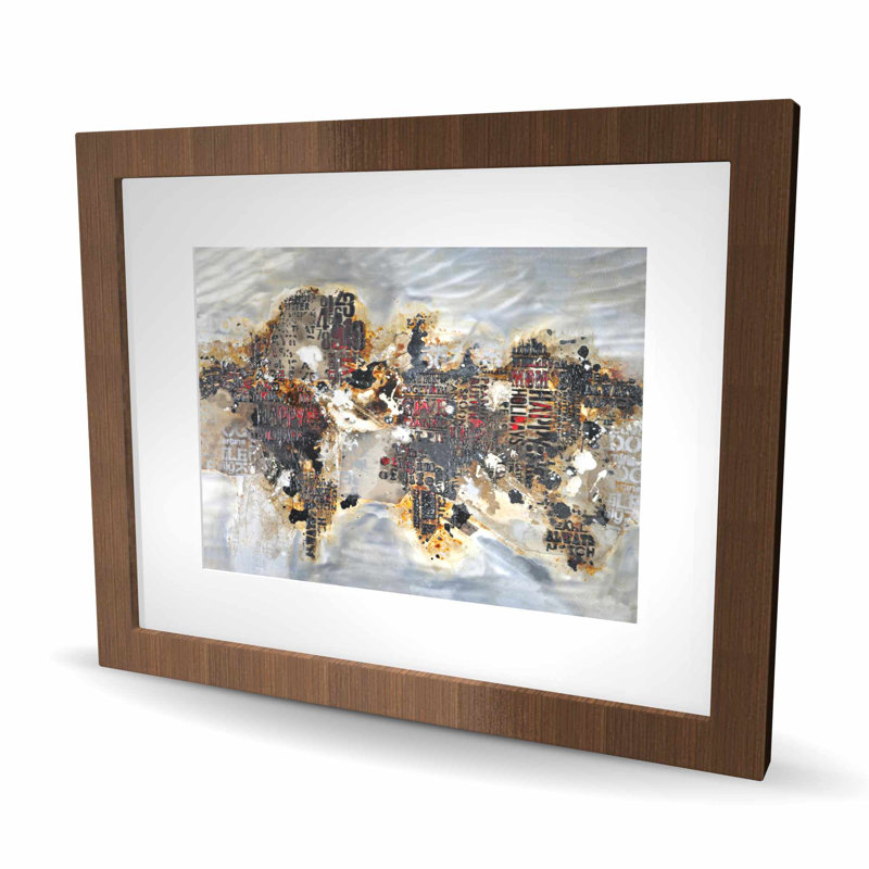 Texturized World Map with Typography - Modern Office Decor