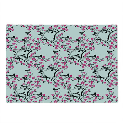Ambesonne Cherry Blossom Cutting Board Large Size Sakura Tree Bird Black Hot Pink White