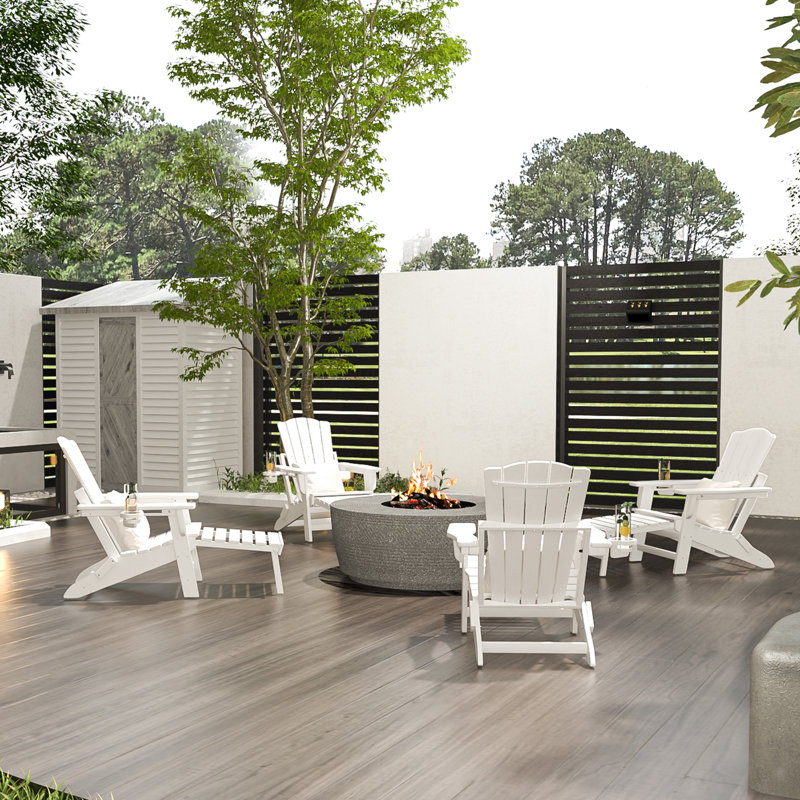 Chaise Adirondack pliante avec repose-pieds Azariyah, Blanc