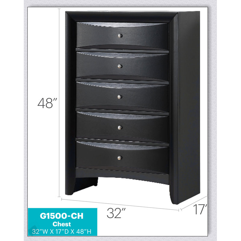 Commode contemporaine Marilla G1500-CH avec placages en bois véritable durable et élégantes façades de tiroirs en résine moulée, finition noire