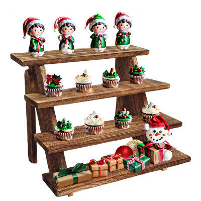 Présentoir à petits gâteaux en bois, présentoir à niveaux rustique pour fête d'anniversaire, 4 niveaux (bois rustique)