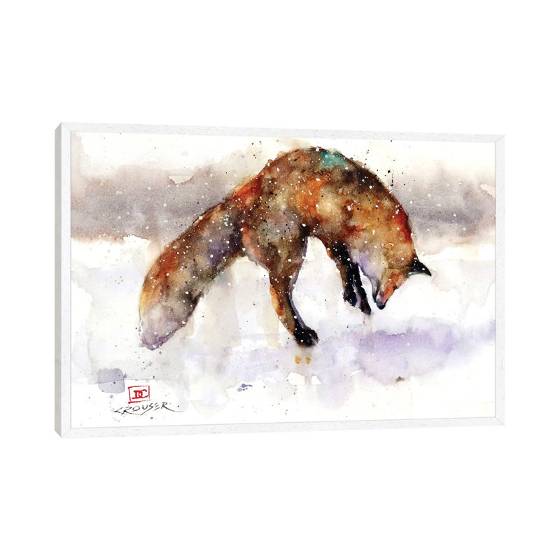 Jumping Fox by Dean Crouser - Painting on Canvas, 66.04 cm H x 45.72 cm W, White Framed Canvas
