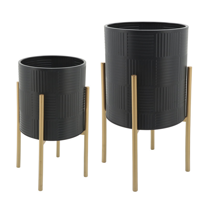 Aideen Metal Planter Pot Set for Indoor & Outdoor Use - Set of 2, Line Black