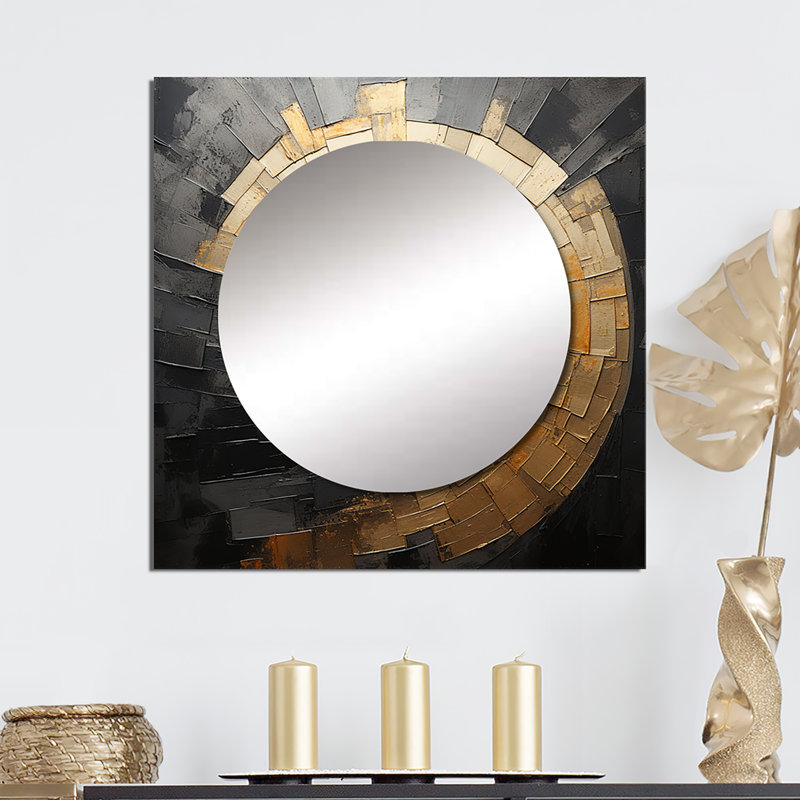 Gold Black Spiral Poteries - Abstract Spirals Square Mirror For Wall Art Decor, 29" x 29"