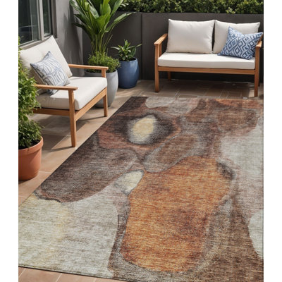 5' X 8' Coffee Copper And Beige Abstract Washable Indoor Outdoor Area Rug
