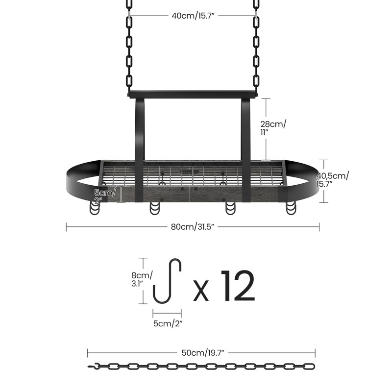 Hanging Pot Rack, Charcoal Black