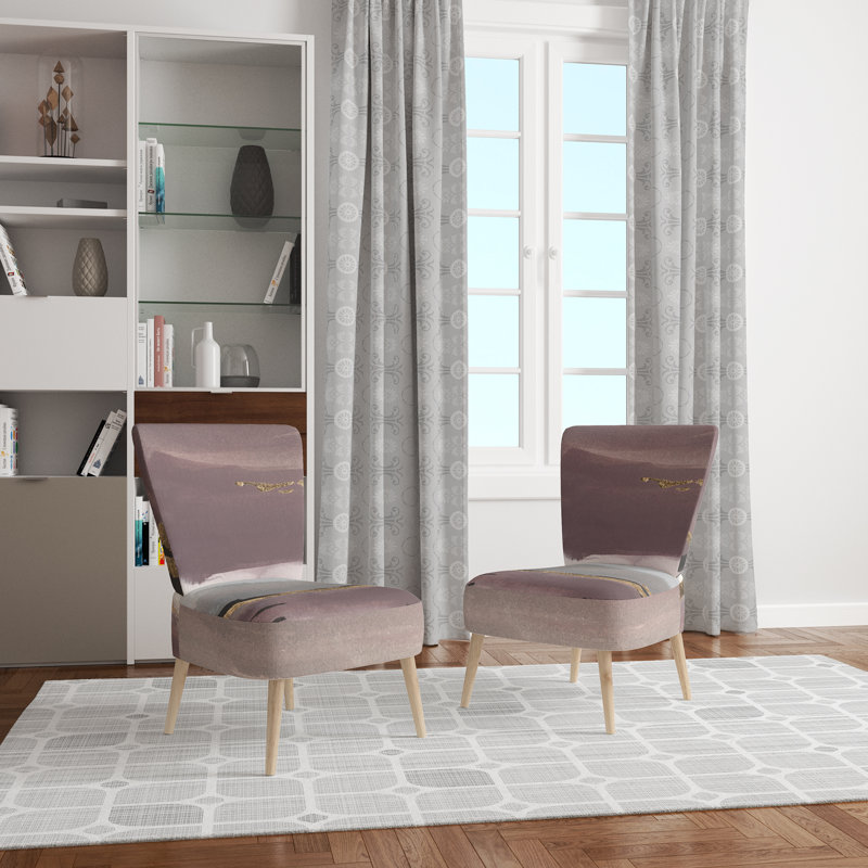 Upholstered Floral Side Chair - Modern floral Accent Chair, Chevron Purple Polyester Blend