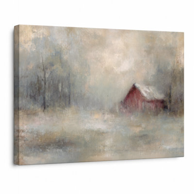 Snowfield Refuge - Winter Homestead Landscape Wrapped Canvas Wall Art