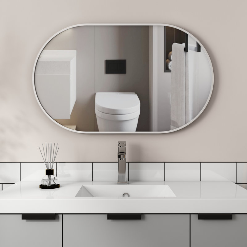 Latwanna Oval Metal Wall Mirror, Silver, 36" x 24"