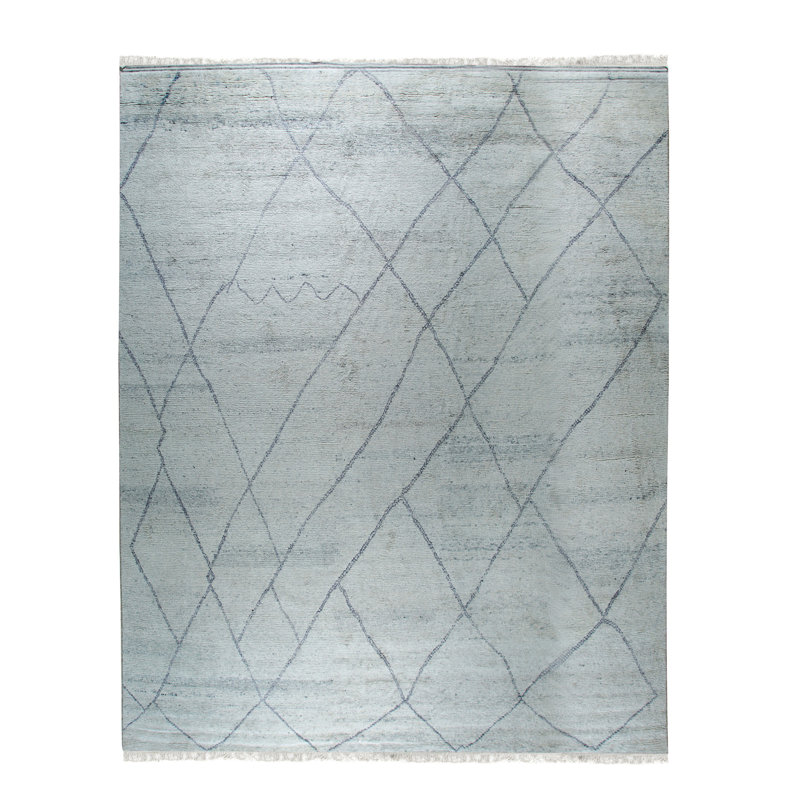 Tapis argent contemporain en laine noué à la main, Rectangle 12 pi x 15 pi