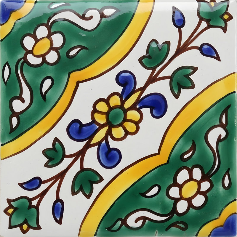 Mediterranean 4'' x 4'' Hand Painted Ceramic Decorative Accent Tile