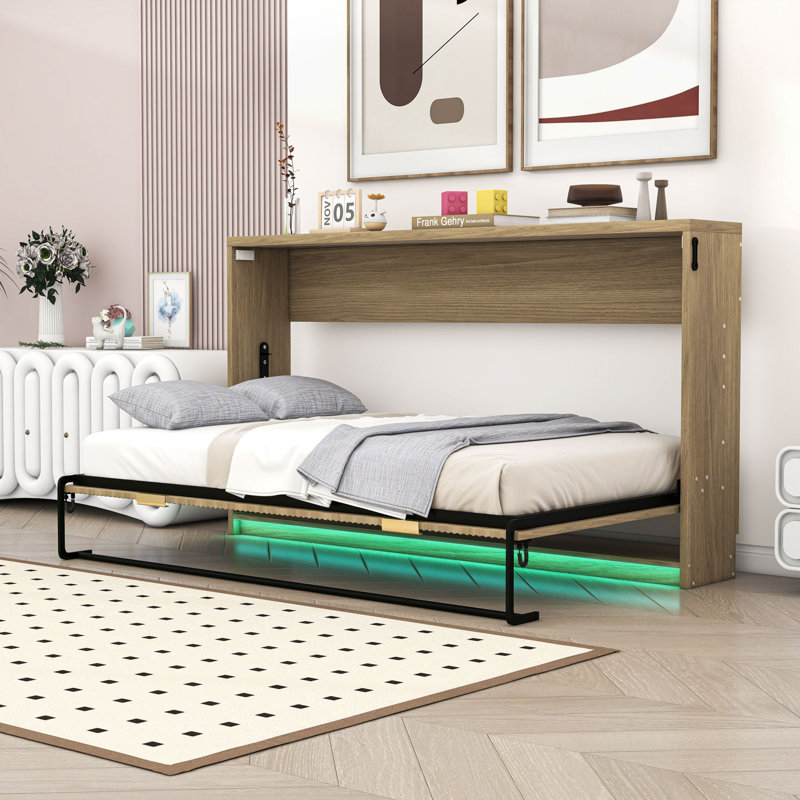 Lit escamotable simple en bois avec lumières DEL