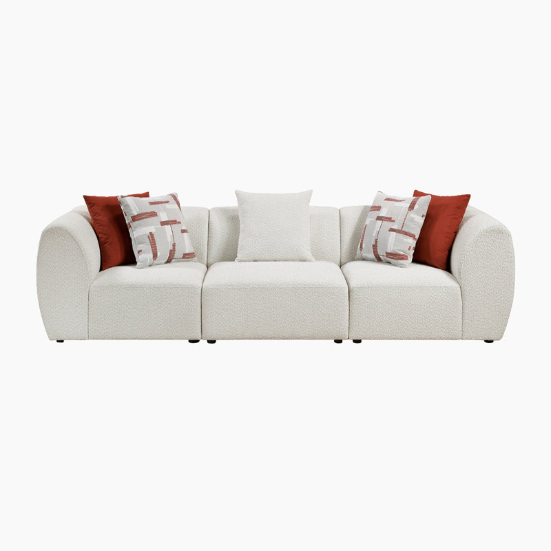 Canapé en chenille moderne et contemporain Hoskin de 121 po avec ressorts ensachés haute densité, 4 coussins décoratifs et commodité pré-assemblé