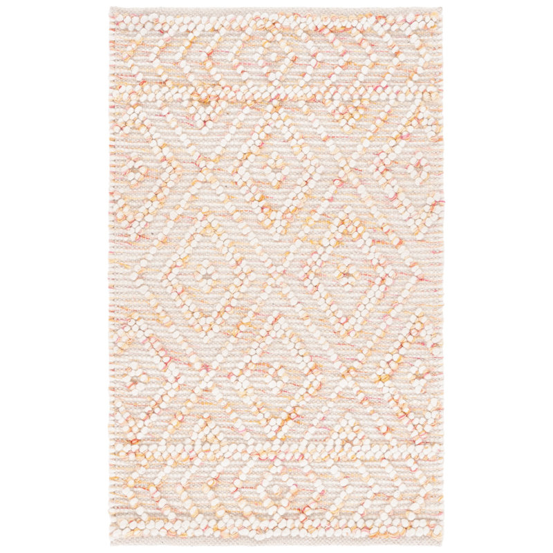 Stathelle Hand Loomed Wool/Cotton Geometric Rug in Ivory/Red, Rectangle 5' x 8'