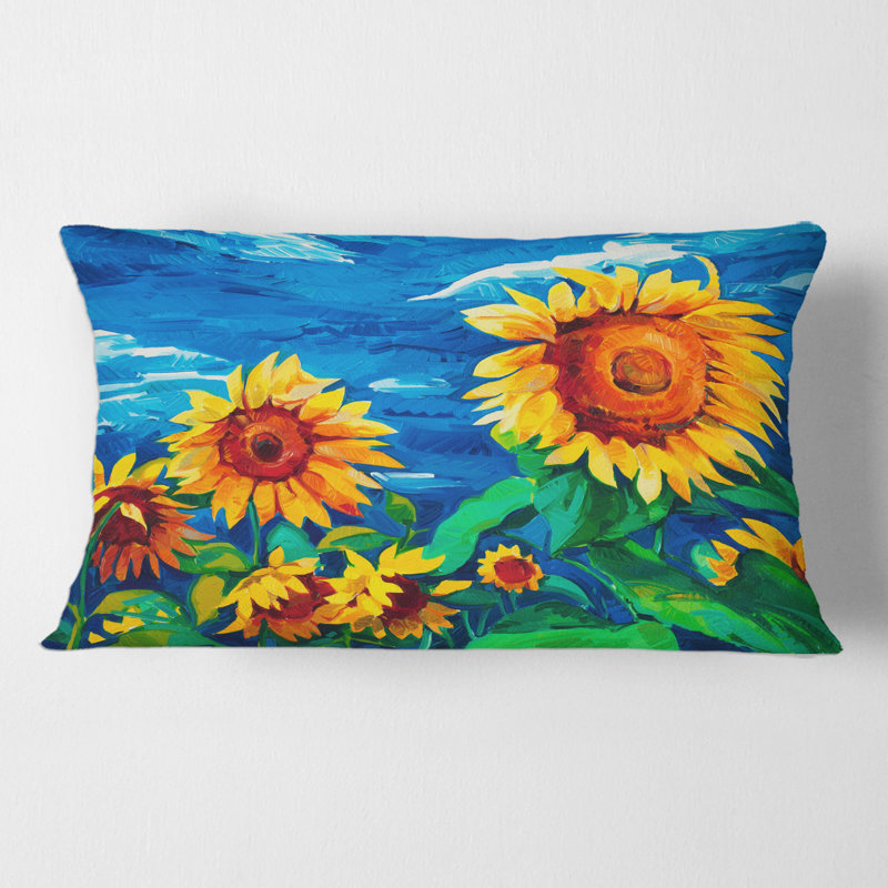 Housse de coussin rectangulaire et insert deux tournesols sous un ciel éclatant