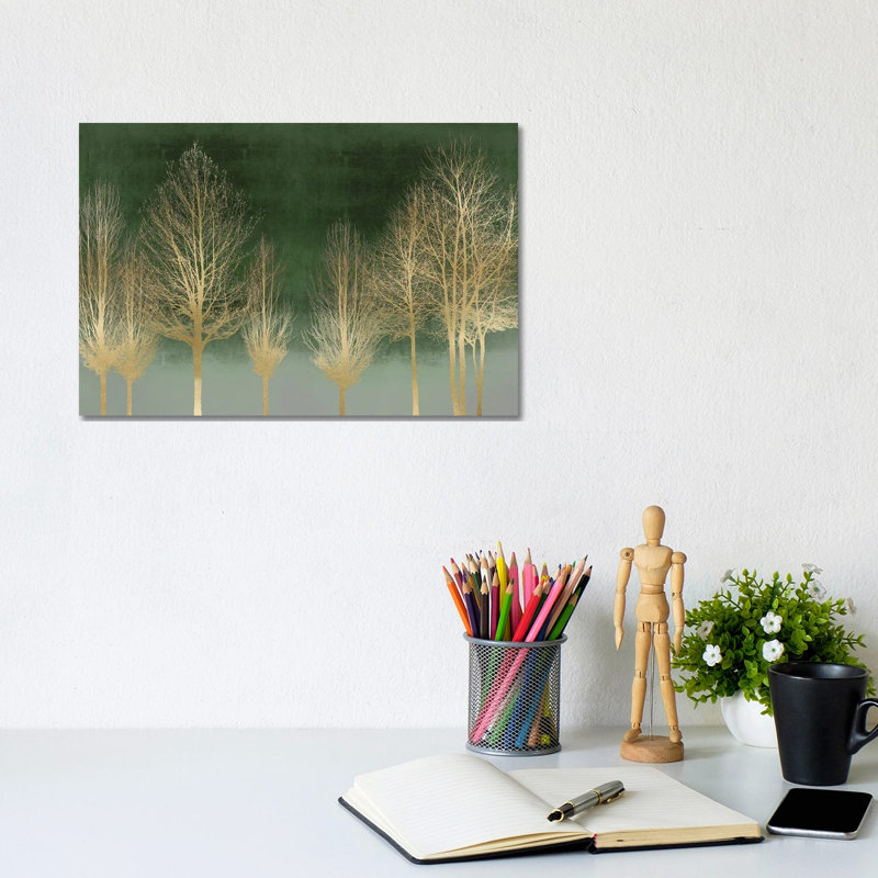 Gold Forest On Green by Kate Bennett - Wrapped Canvas Print, 20.32 cm H x 30.48 cm W
