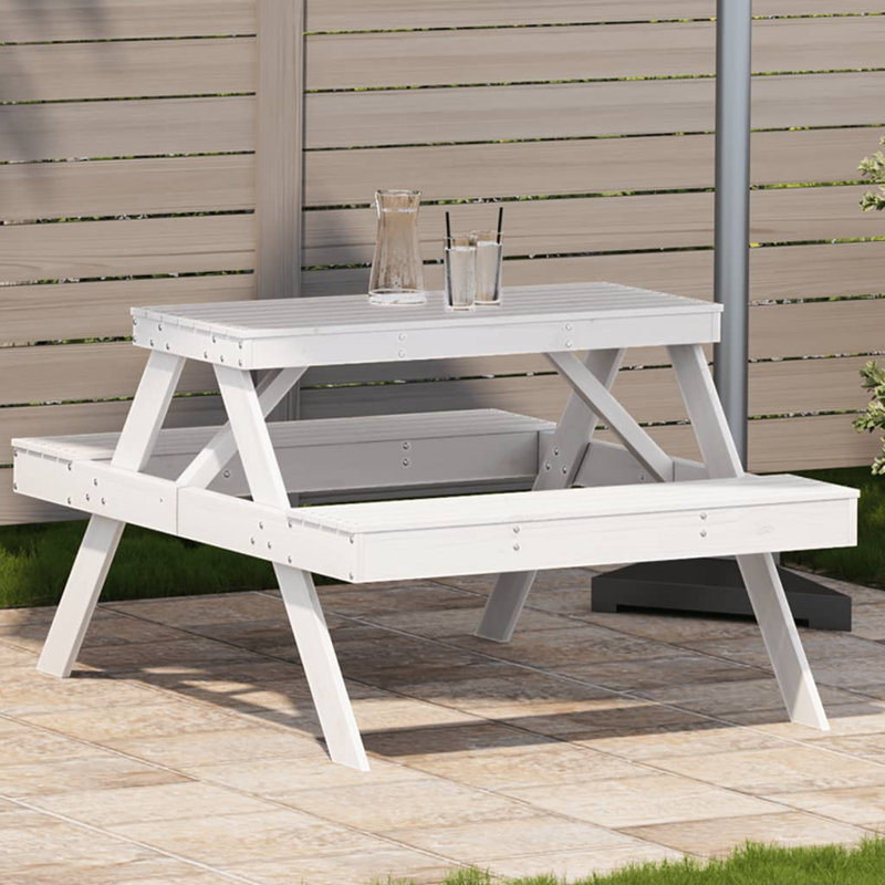 Raemoore Rectangular Outdoor Picnic Table , cm W cm D, White, 75cm H x 134cm W x 105 cm L