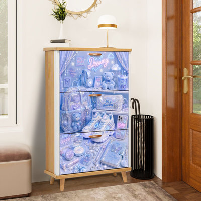 Minimaliste Dreamy Pastel Esthétique Accessoires iridescents Armoire de rangement pour chaussures avec 3 tiroirs rabattables Range-chaussures autoportant Rangement pour chaussures peu encombrant