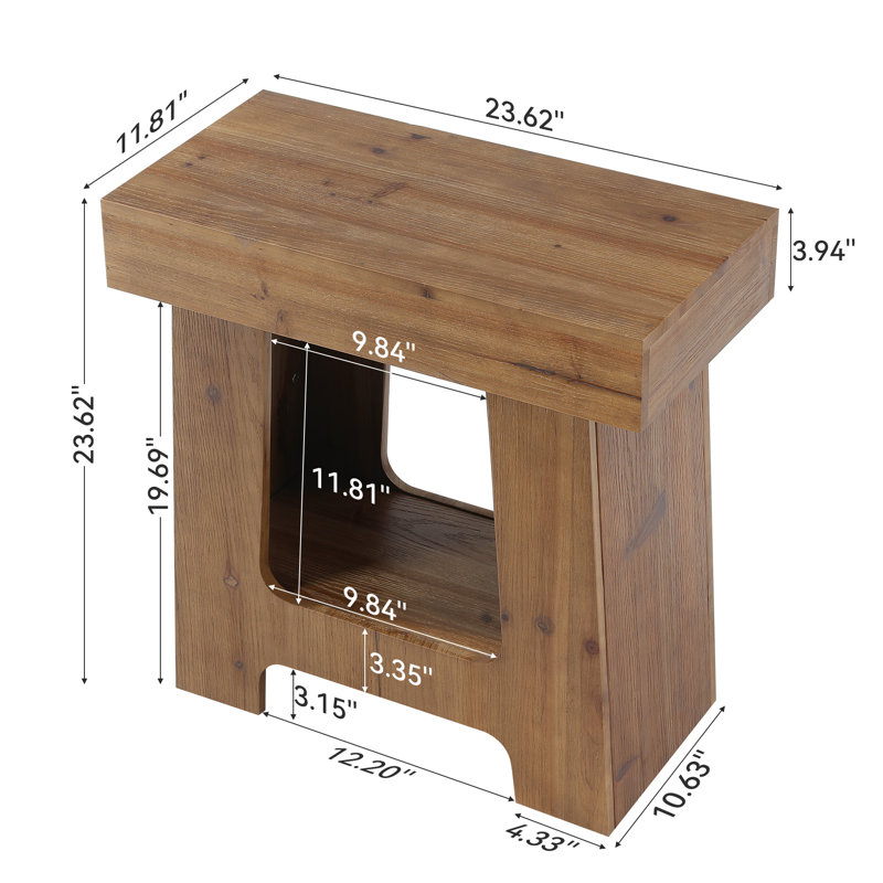 Rustic Solid Wood End Table, Rectangular Side Table with Storage Shelf, 2