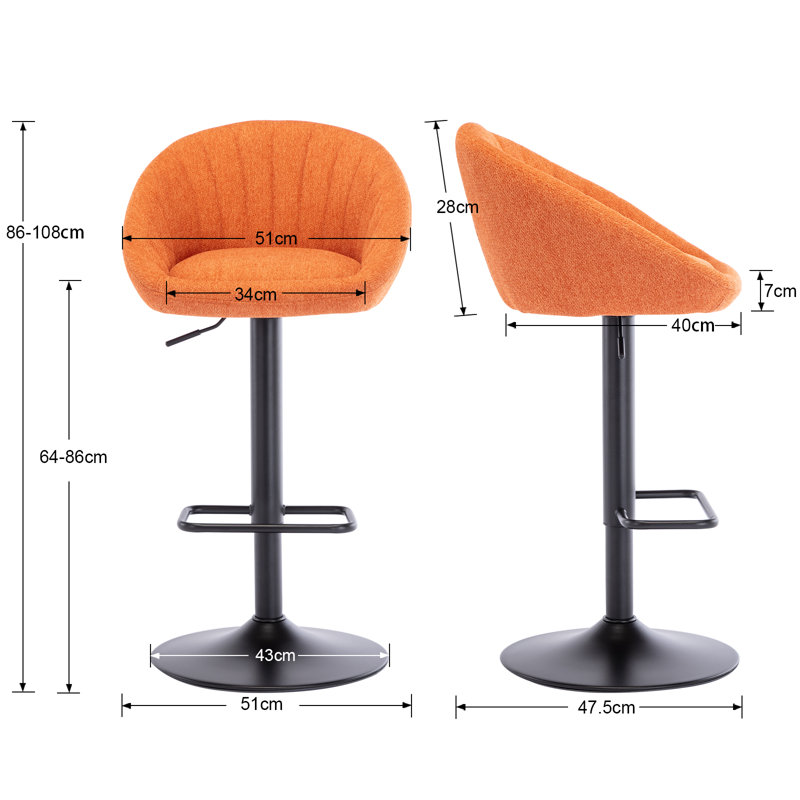 Thornbury Swivel Upholstered Adjustable Height Counter Stool with Metal Frame, Orange