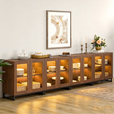 Buffet 4 en 1 moderne, 8 portes en verre avec tablette réglable et base en métal, armoire à café multi-scène pour la cuisine, le salon