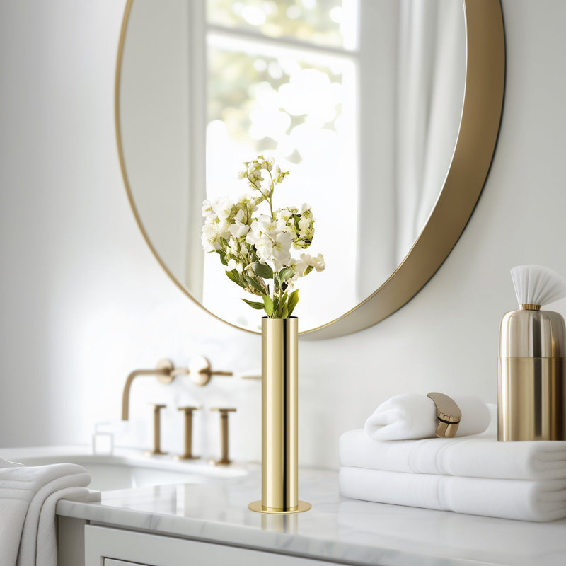 10" Gold Stainless Steel Reflective Pipe Vase, Gold, 10 inch