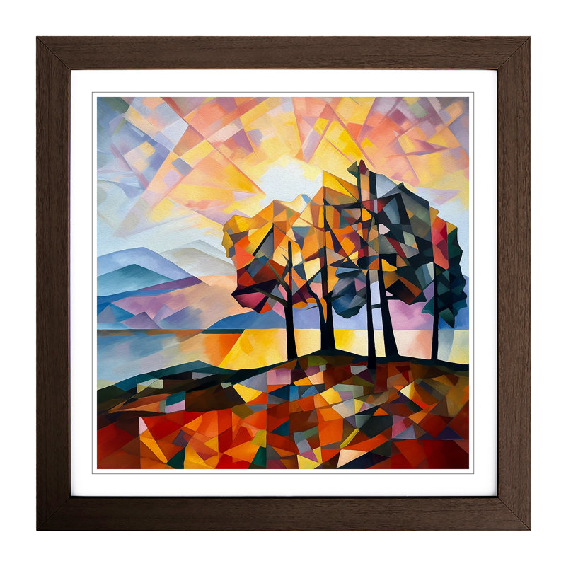 Sunrise Cubism No.5 - Single Picture Frame Print on Wood, Walnut