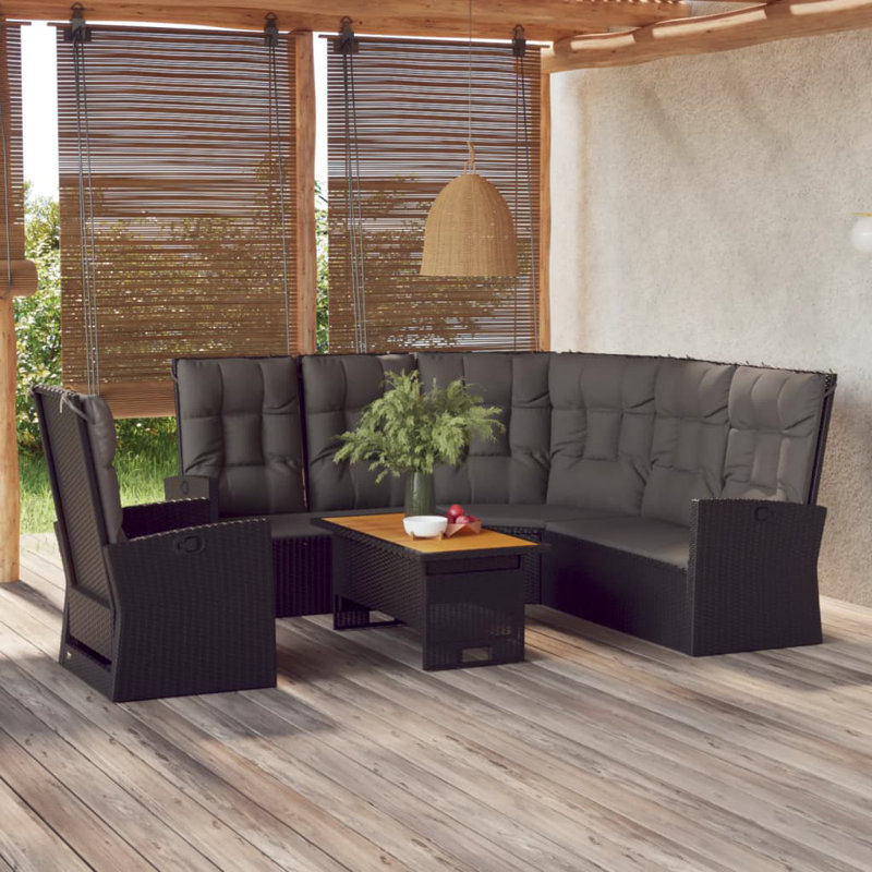 - Person Patio Conversation Set with Cushions, Black