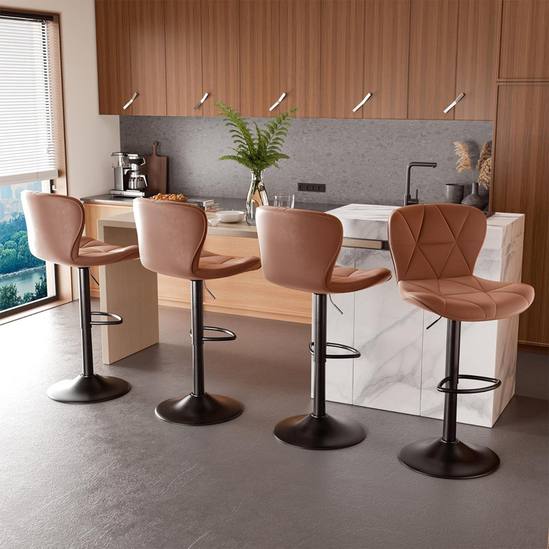 Tabouret de bar pivotant à hauteur réglable pour animaux de compagnie avec dossier, tissu technique résistant aux égratignures, repose-pieds et base en métal noir - Chaise de bar durable pour îlot de cuisine, bar de salle à manger, propriétaires d